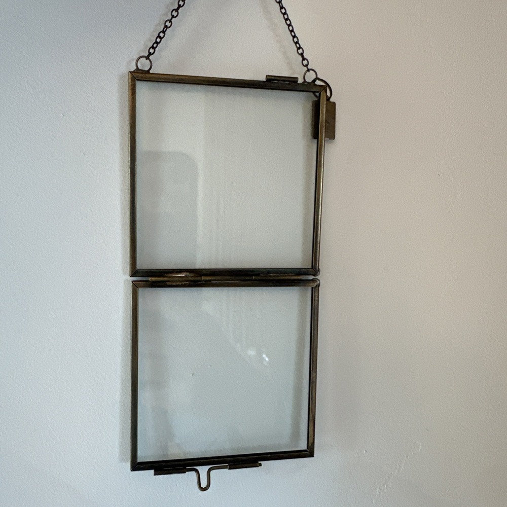 Hearth & Hand Christmas Ornament Hinged Picture Frame Glass ‎ 3" X 3" Hanging